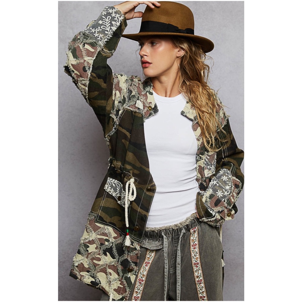 POL Multicolor Camouflage Patchwork Jacket (Green, Brown, Cream) - Picture 2 of 5
